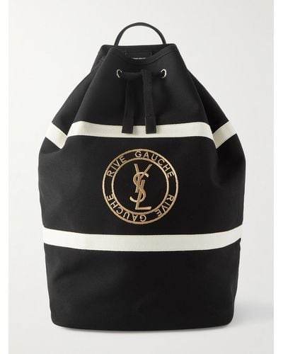 Saint Laurent Herringbone-trimmed Logo-embroidered Twill Bucket Bag - Black