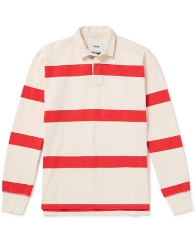 Drake's Striped Cotton-jersey Polo Shirt - Pink