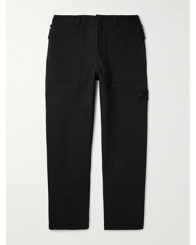 Stone Island Ghost Straight-leg Cropped Cotton And Wool-blend Trousers - Black