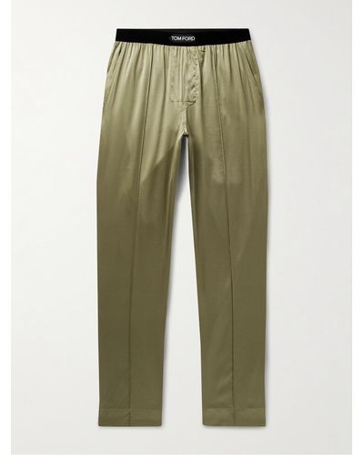 Tom Ford Velvet-trimmed Stretch-silk Satin Pyjama Pants - Green