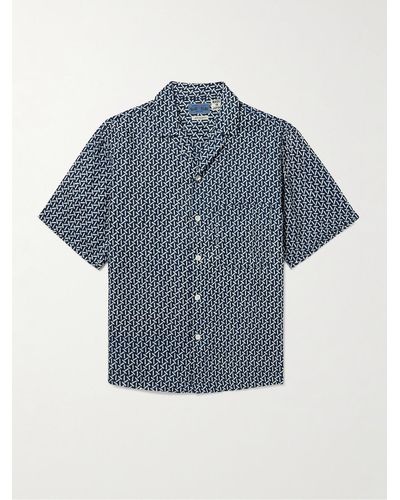 Blue Blue Japan Camp-collar Printed Linen Shirt - Blue