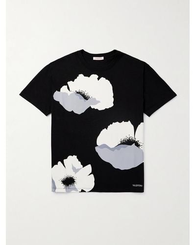 Valentino Garavani Floral-print Cotton-jersey T-shirt - Black