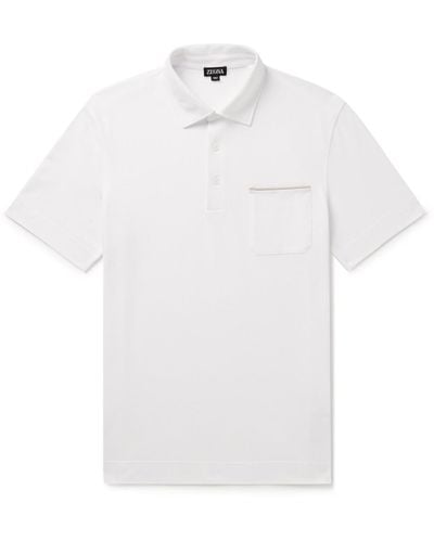 Zegna Nubuck-trimmed Cotton-piqué Polo Shirt - White