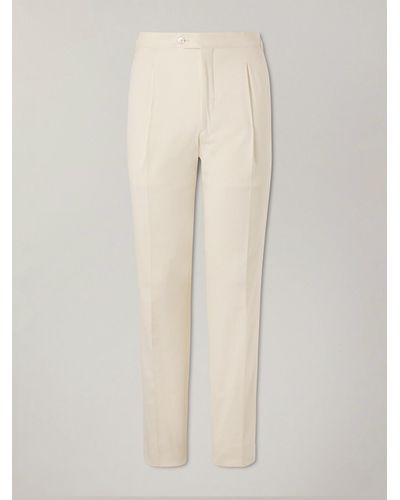 Saman Amel Straight-leg Pleated Cotton-blend Twill Trousers - Natural