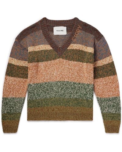 STORY mfg. Keeping Striped Organic Cotton Sweater - Green