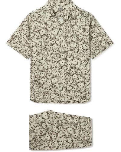 Desmond & Dempsey Camp-collar Floral-print Linen Pajama Set - Gray