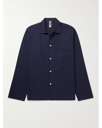Tekla Camp-collar Organic Cotton-poplin Pajama Shirt - Blue