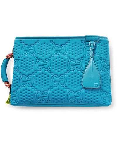 Gucci Diver Leather-trimmed Logo-embossed Shell Pouch - Blue
