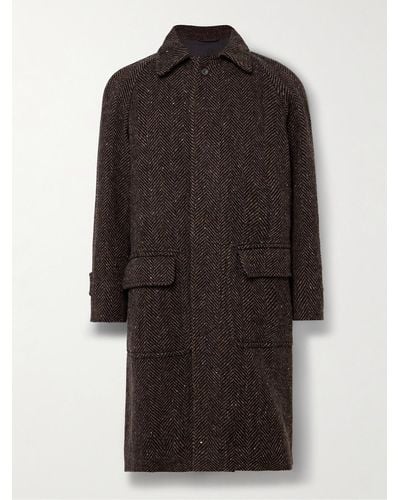 Drake's Herringbone Wool Overcoat - Brown