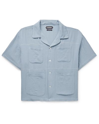 CHERRY LA Vacation Camp-collar Cotton-gauze Shirt - Blue