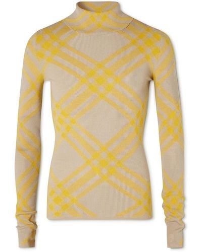 Burberry Checked Ribbed Wool-blend Rollneck Sweater - Yellow