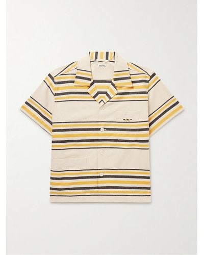 Bode Namesake Camp-collar Logo-embroidered Striped Cotton Shirt - Natural