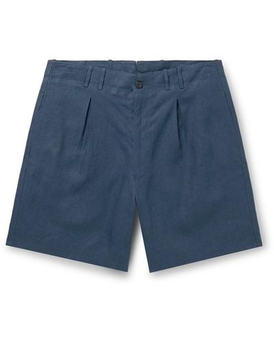 STÒFFA Wide-leg Pleated Linen Shorts - Blue