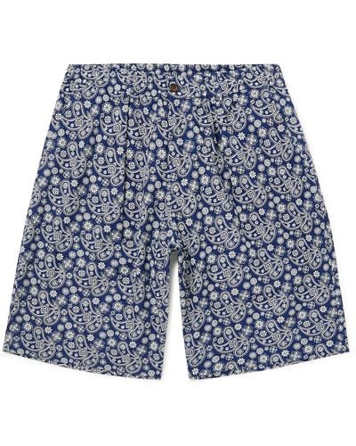 Universal Works Wide-leg Printed Cotton-twill Shorts - Blue