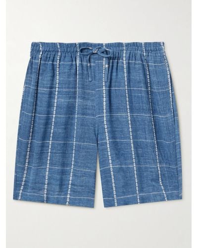 Kardo Straight-leg Checked Cotton Drawstring Shorts - Blue
