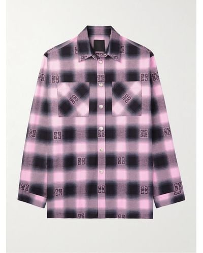 Givenchy Oversized 4g Checked Cotton Shirt - Pink