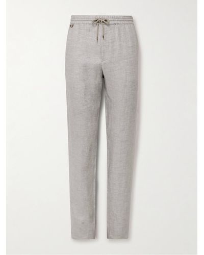 Agnona Straight-leg Linen-twill Drawstring Suit Trousers - Grey
