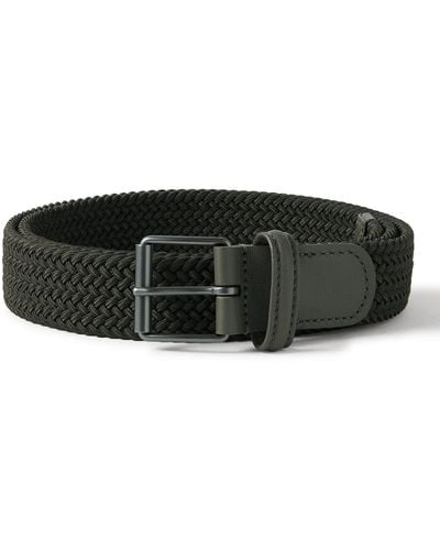Anderson's 3cm Leather-trimmed Woven Elastic Belt - Black