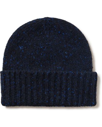 Johnstons of Elgin Ribbed Cashmere Beanie - Blue