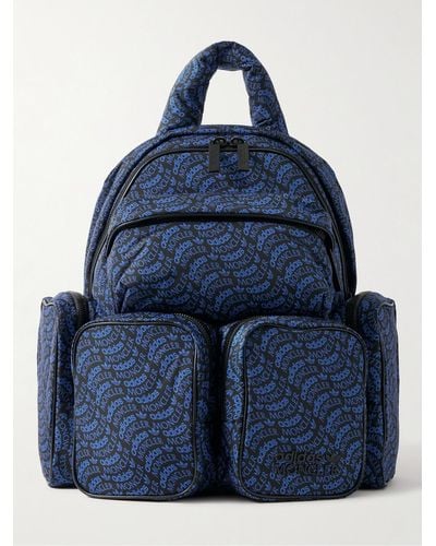 Moncler Genius Adidas Originals Logo-print Leather-trimmed Padded Shell Backpack - Blue