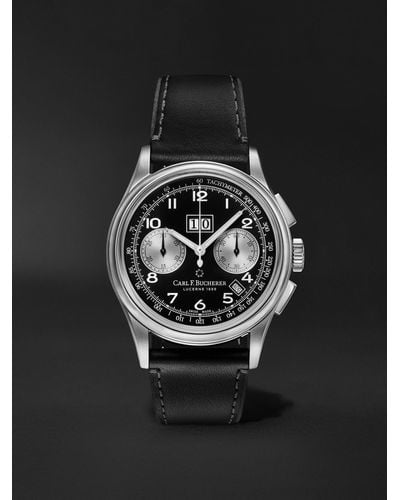Carl F. Bucherer Heritage Bicompax Annual Limited Edition Automatic Chronograph 41mm Stainless Steel And Leather Watch - Black