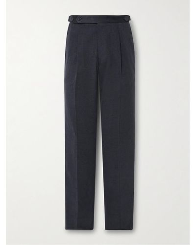 STÒFFA Tapered Pleated Cotton-canvas Pants - Blue