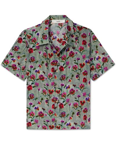 Séfr Noam Camp-collar Floral-print Satin Shirt - Gray