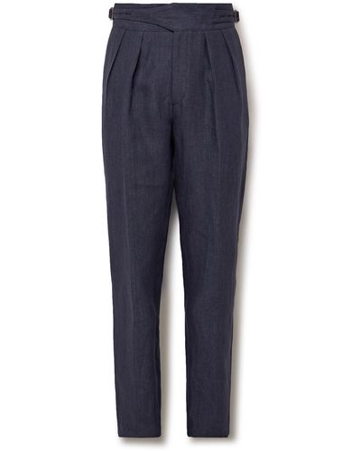 Rubinacci Manny Tapered Pleated Linen Pants - Blue