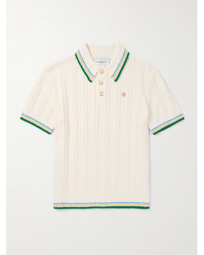 Casablanca Logo-embellished Ribbed Cotton-blend Bouclé Polo Shirt - Natural