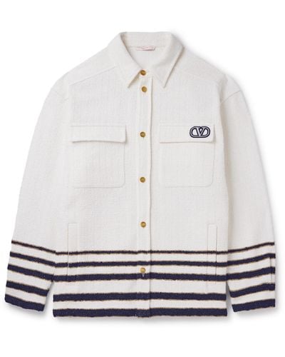 Valentino Garavani Logo-embroidered Striped Tweed Overshirt - White