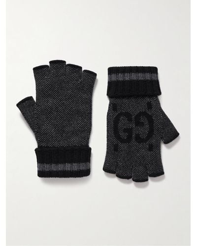 Gucci Fingerless Monogrammed Jacquard-knit Cashmere Gloves - Black