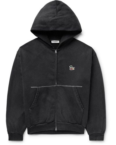 CHERRY LA Logo-appliquéd Garment-dyed Cotton-jersey Zip-up Hoodie - Black