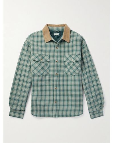 Guess USA Corduroy-trimmed Checked Cotton-flannel Shirt - Green