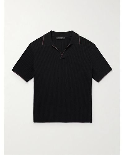 Rag & Bone Johnny Harbour Ribbed Cotton-blend Polo Shirt - Black