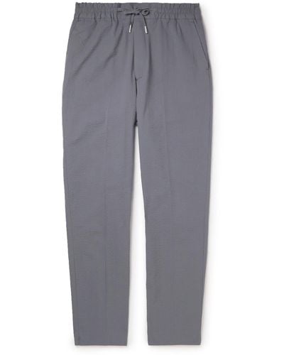 MR P. Tapered Organic Cotton-seersucker Drawstring Pants - Gray