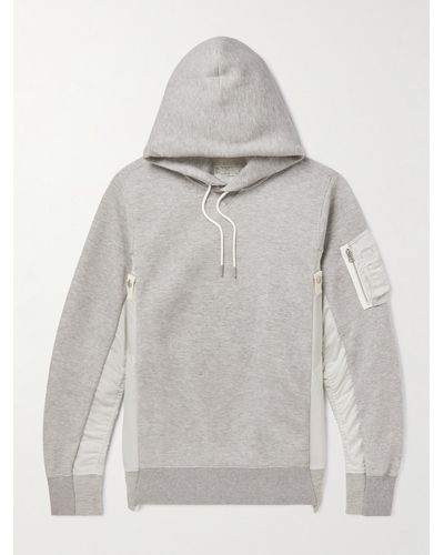 Sacai Ma-1 Nylon-trimmed Cotton-blend Jersey Hoodie - Grey