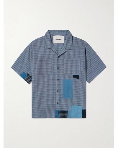 STORY mfg. Pa Camp-collar Checked Organic Cotton Shirt - Blue