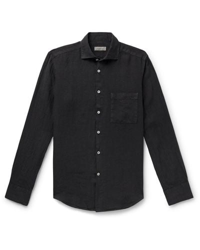 Canali Crinkled-linen Shirt - Black