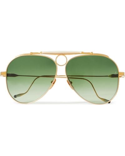 Jacques Marie Mage Diamond Cross Ranch Aviator-style Gold-tone Sunglasses - Green