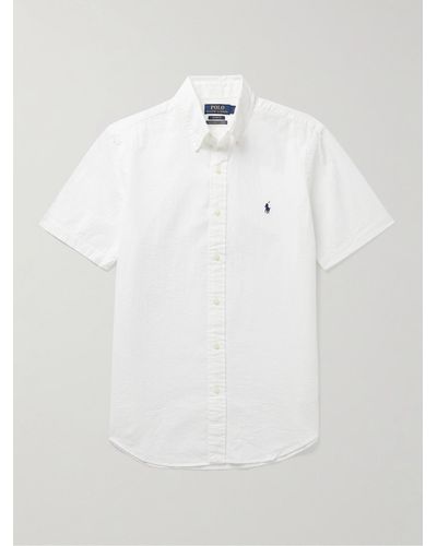 Polo Ralph Lauren Camicia in seersucker di cotone con collo button-down - Bianco