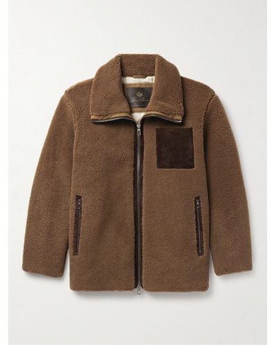 Loro Piana Tavan Suede-trimmed Cashmere And Silk-blend Fleece Jacket - Brown