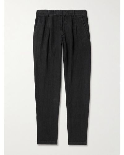 MR P. Steve Tapered Pleated Organic Cotton And Linen-blend Trousers - Black