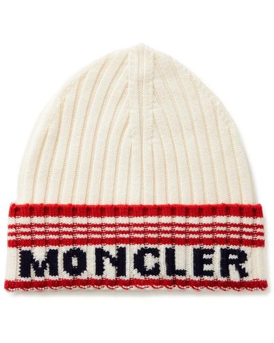 Moncler Logo-intarsia Ribbed Virgin Wool Beanie - Red