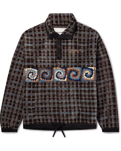 STORY mfg. Polite Crochet-trimmed Checked Organic Cotton-velvet Sweatshirt - Black