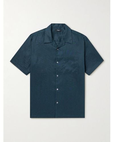 Theory Noll Hemd aus Leinen mit Reverskragen - Blau