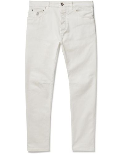 Brunello Cucinelli Tapered Garment-dyed Stretch-cotton Pants - White
