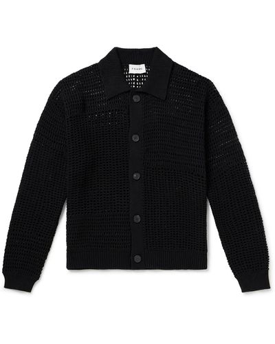 FRAME Open-knit Cotton Cardigan - Black