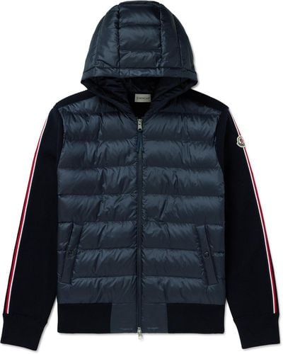 Moncler Logo-appliquéd Virgin Wool And Quilted Shell Down Cardigan - Blue