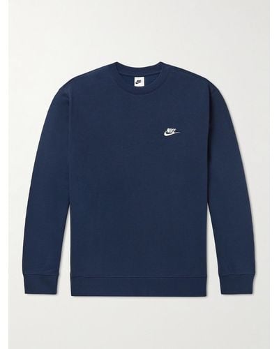 Nike NSW Logo-Embroidered Cotton-Blend Jersey Sweatshirt - Blu