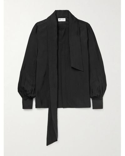Saint Laurent Tie-neck Wool-blend Shirt - Black